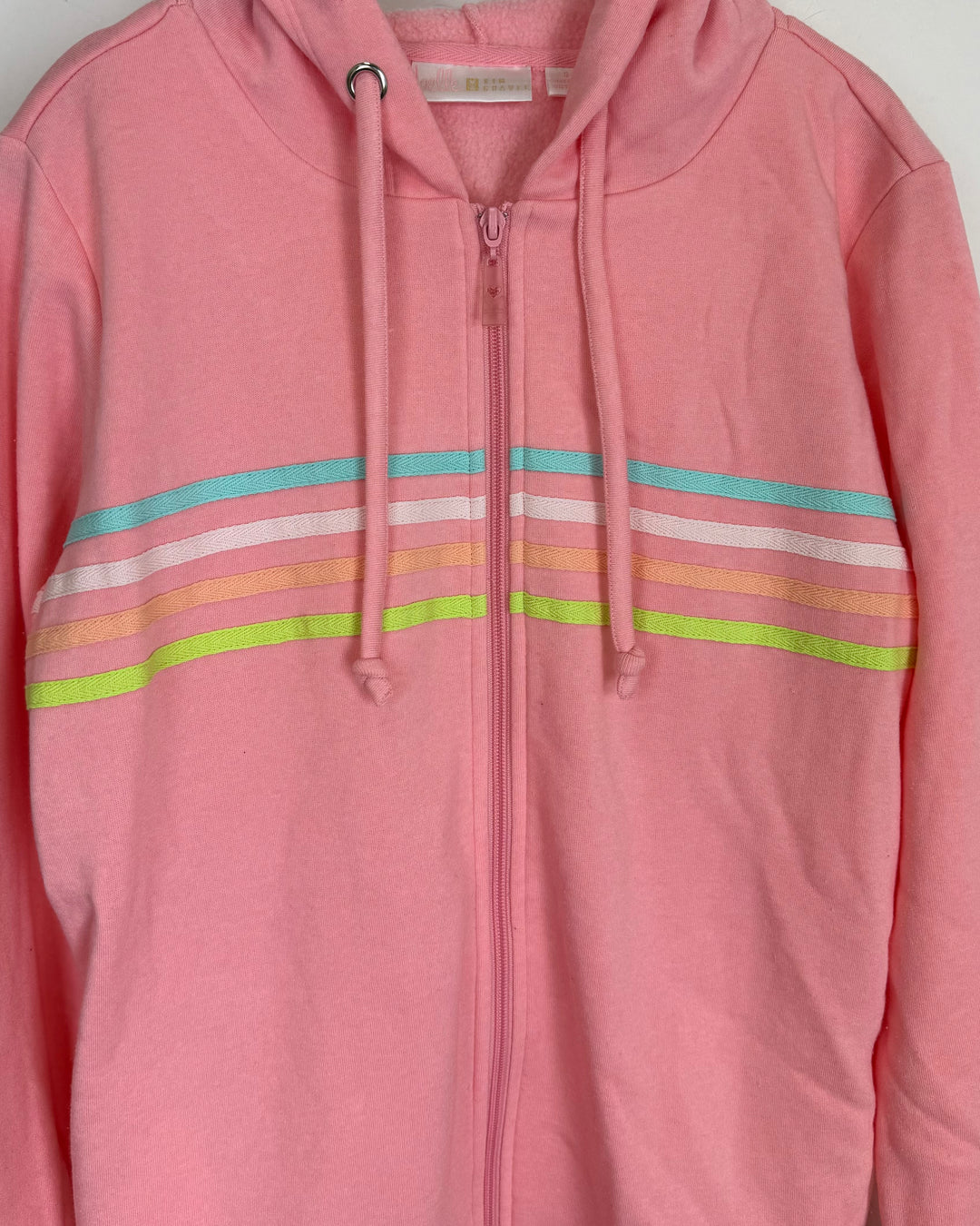 Pink Striped Zip Up Jacket - Size 6/8