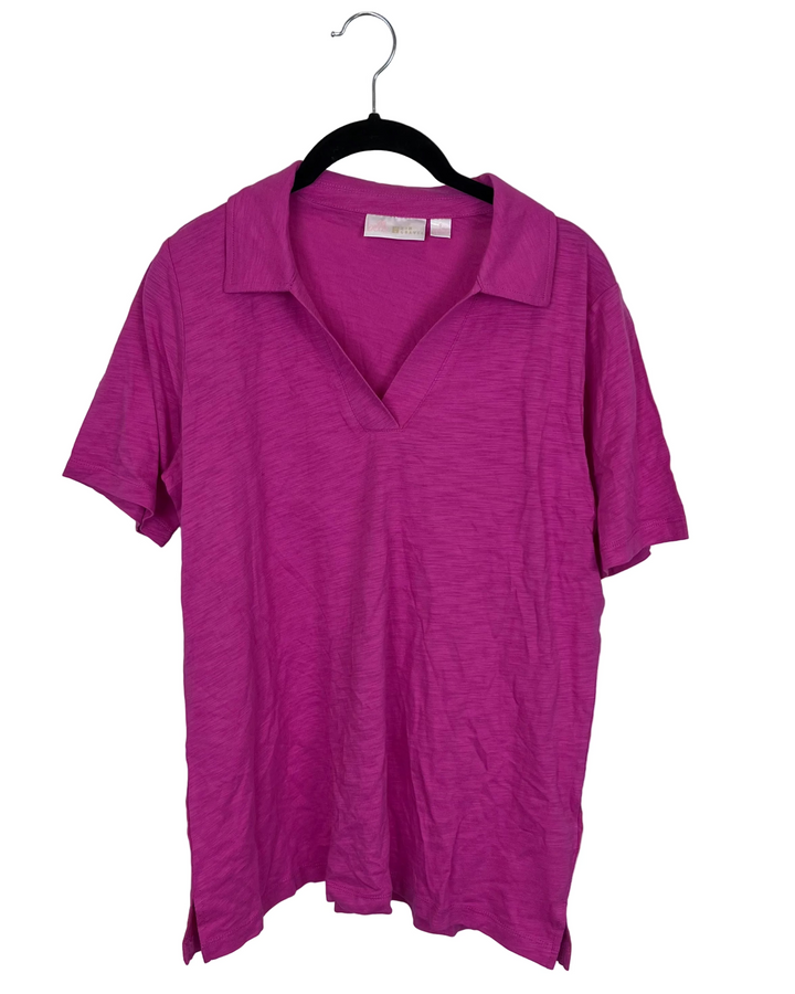 Magenta Pink Collared Short Sleeve Shirt - Size 6/8