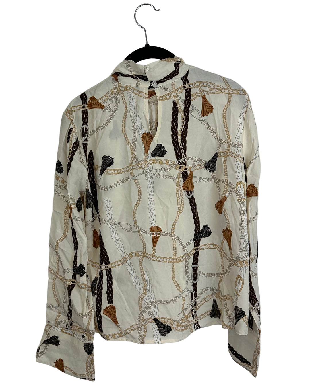 Beige & Brown High Neck Blouse - Size PM