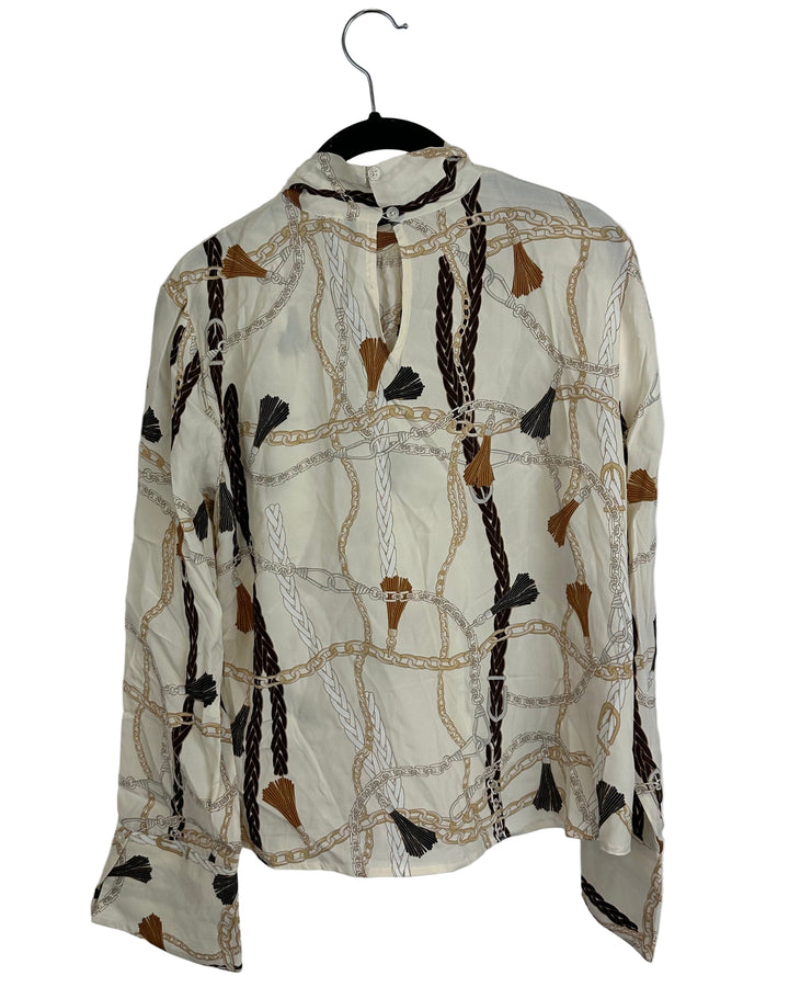 Beige & Brown High Neck Blouse - Size PM