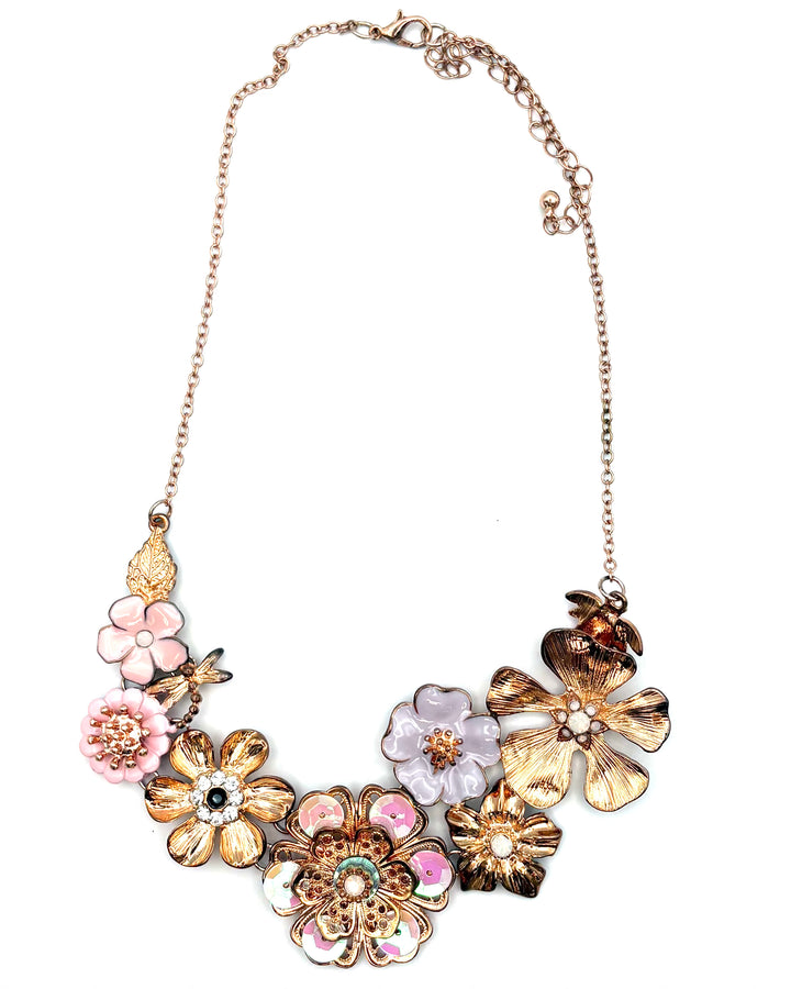 Gold Flower And Dragonfly Pendant Necklace