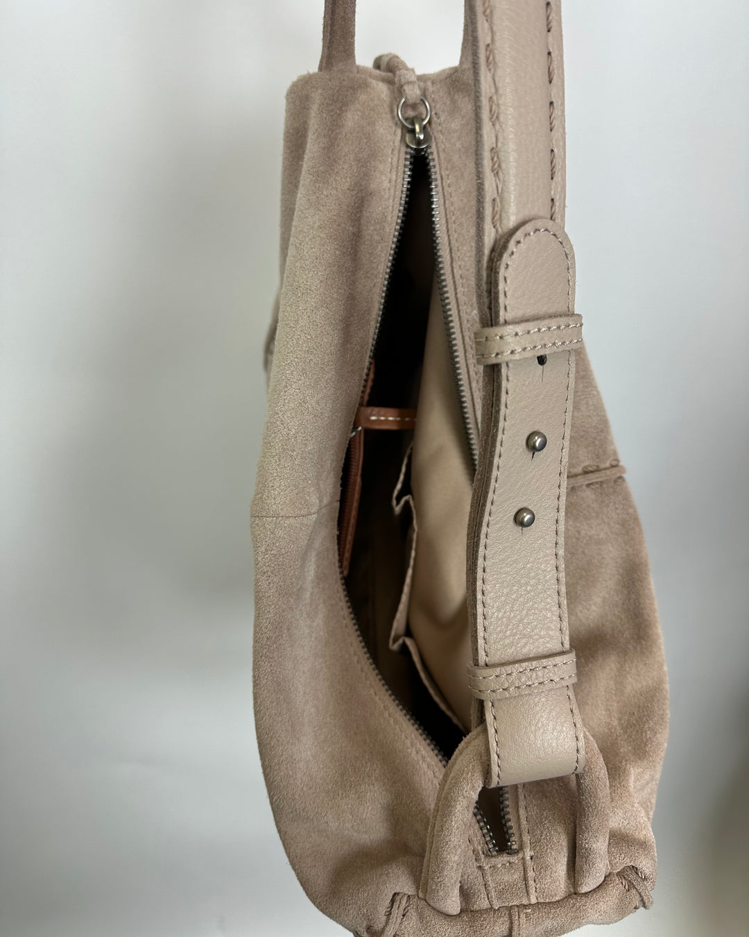 Sand Suede Shoulder Bag