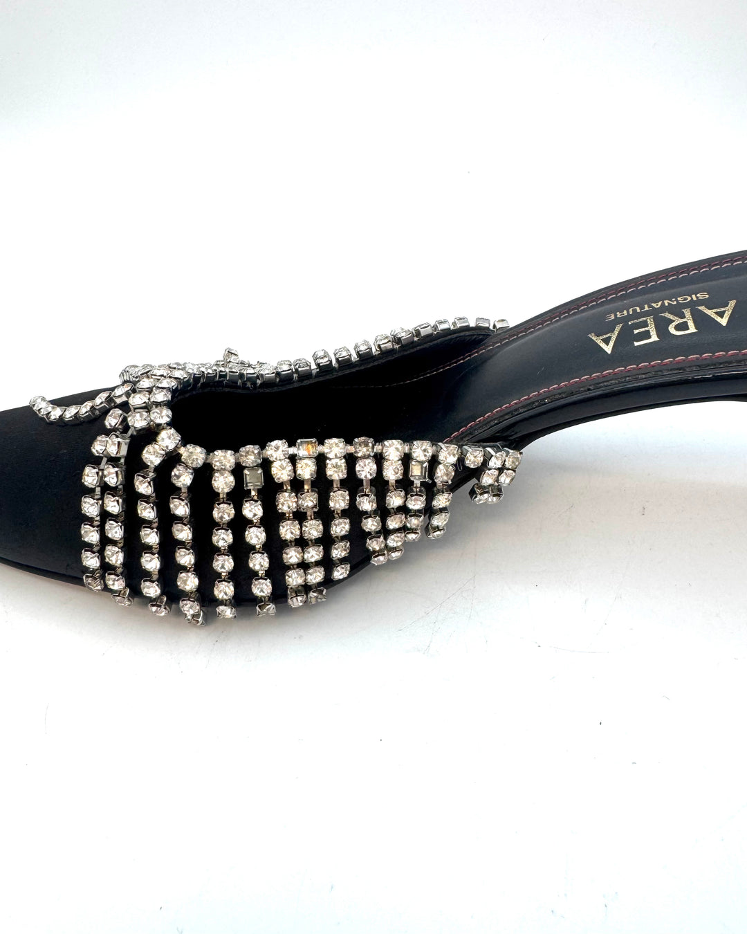 Black Satin Rhinestone Overlay Kitten Heels - Size 39