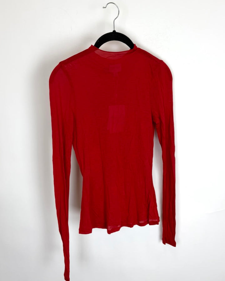 Lipstick Red Long Sleeve Sheer Top - Size 0/2
