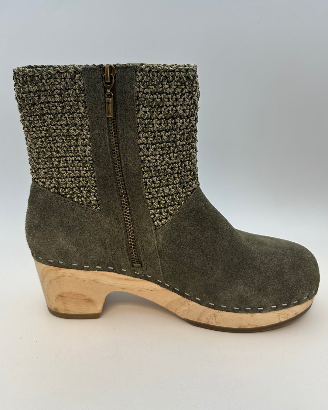 Green Suede & Crochet Clog Boots - Size 6-11