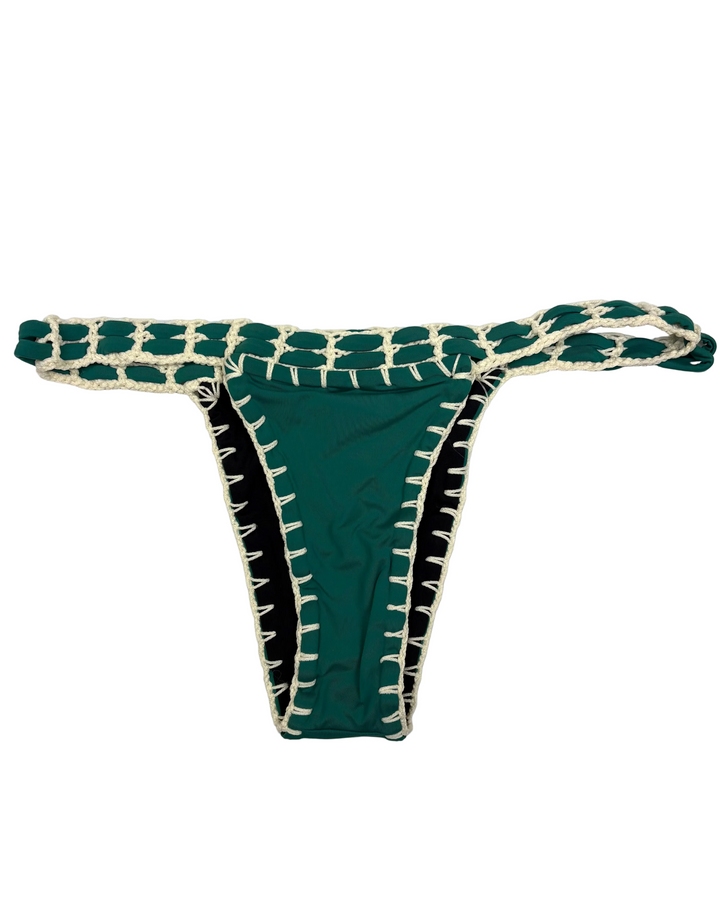 Emerald Green and Black Reversible Crochet Thong Bikini Bottom - Small and Large