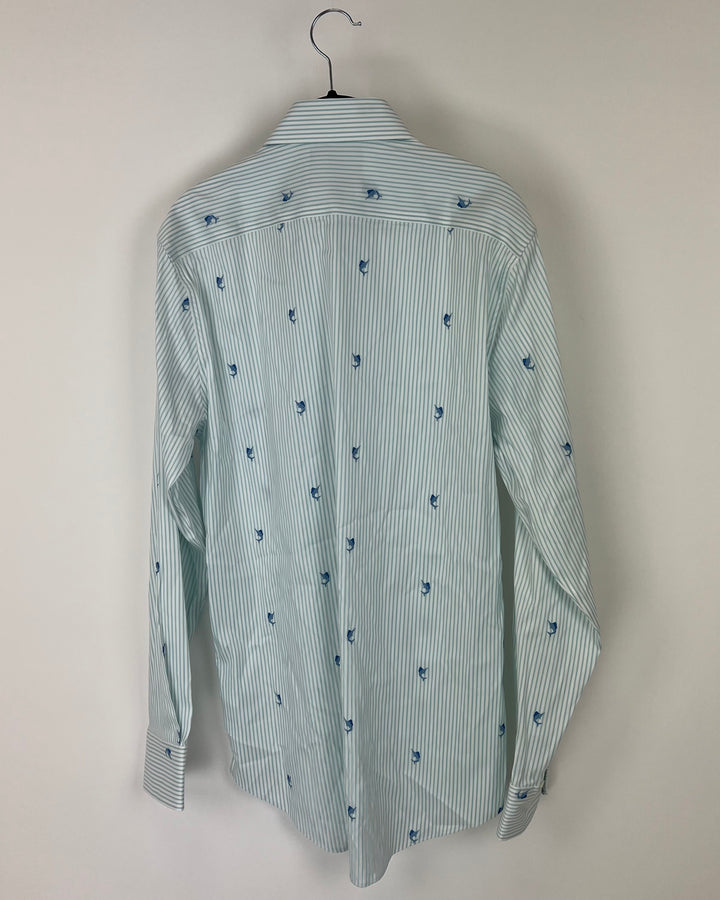 MENS Striped Swordfish Print Slim Fit Dress Shirt - 15 1/2 x 35