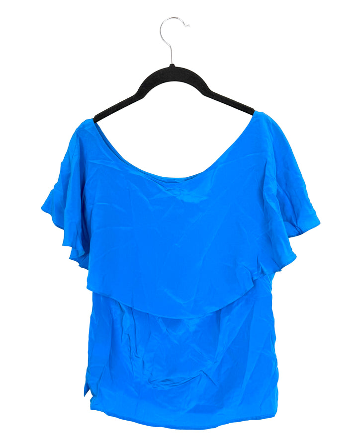 Bright Blue Short Sleeve Blouse - Size 2/4