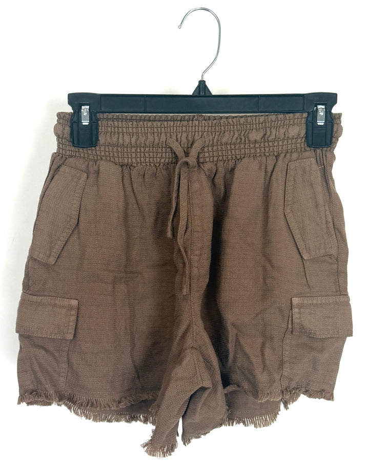 Brown Drawstring Cargo Shorts - Size 0/2