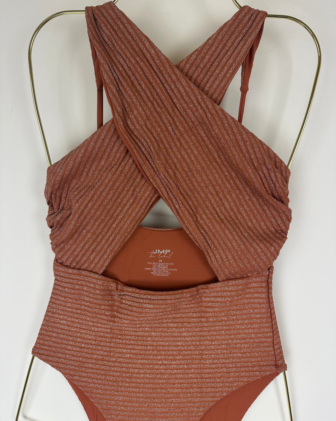 Metallic Brown Halter One Piece Swimsuit - Extra Small