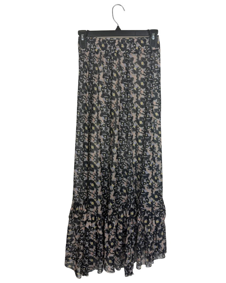 Black Abstract Print Long Skirt - Size 0/2