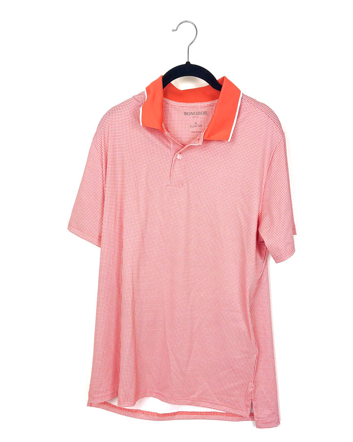 MENS Red And White Printed Golf Shirt - Slim Medium
