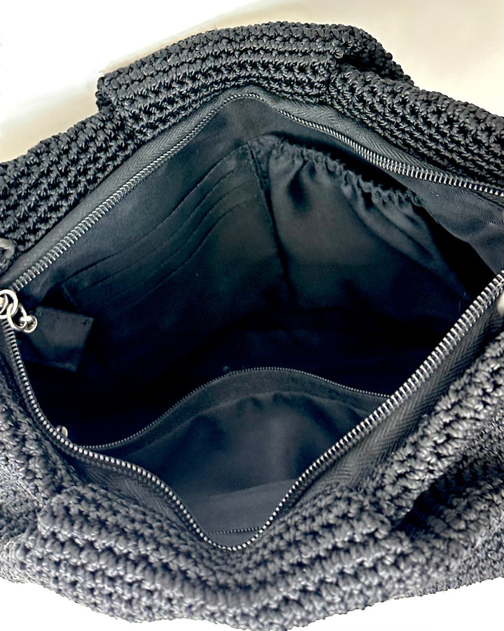 Black Crochet Bag With Adjustable Shoulder Strap