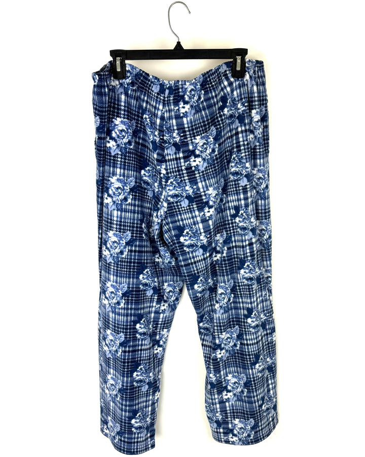 Blue Plaid Lounge Bottoms With Floral Designs - Petite 1X