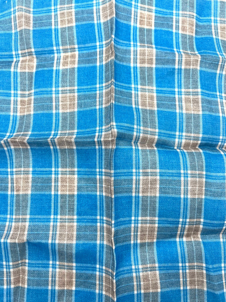 MENS Blue and Tan Plaid Pocket Square