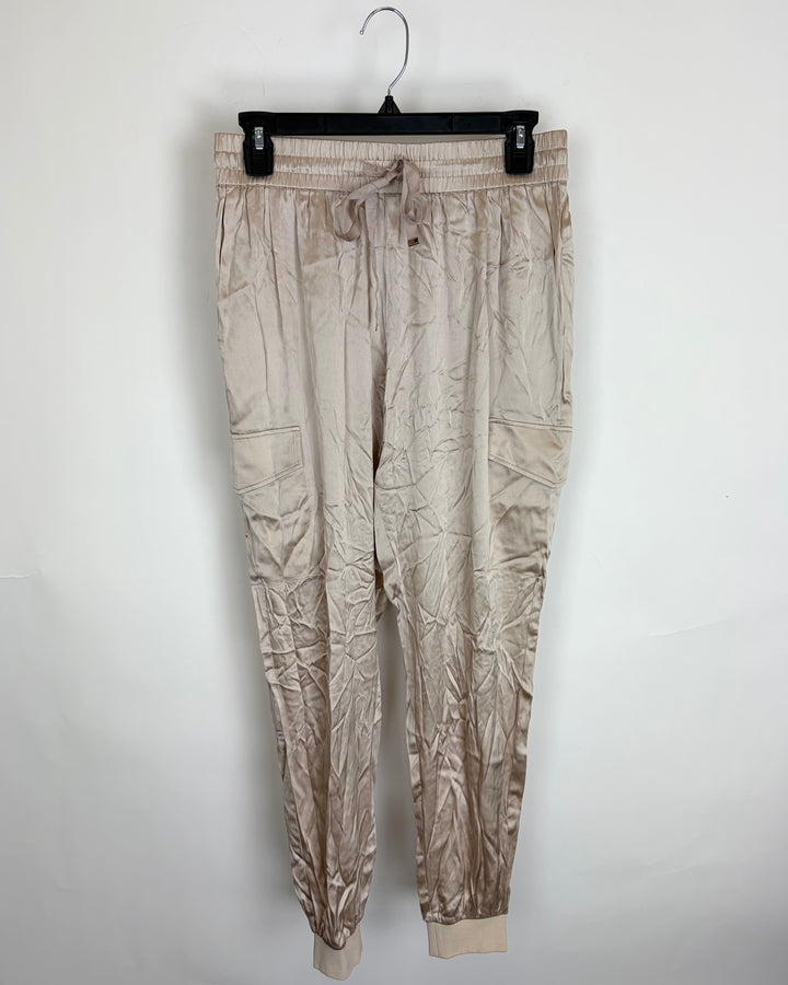 Champagne Satin Cargo Joggers - Size 4/6