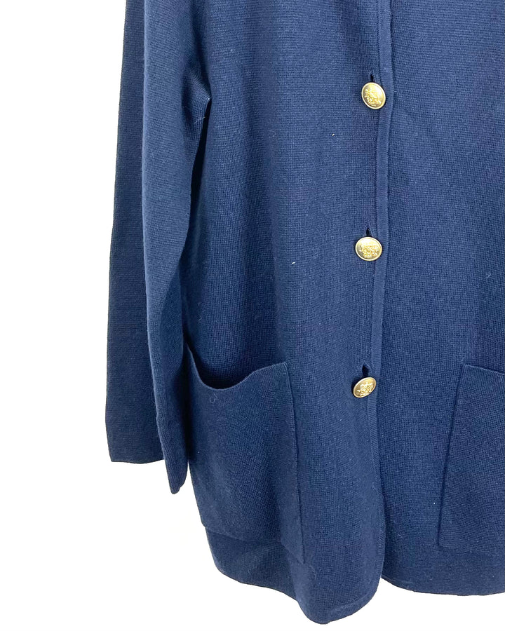 Navy Blue Cardigan With Gold Buttons - Size 2/4