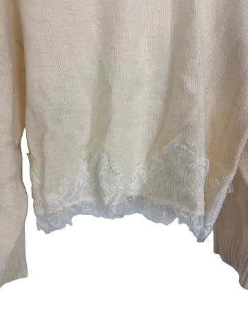 Cream Sweater with White Lace Bottom Detailing- Size 2/4