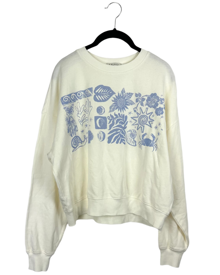 Cream and Periwinkle Graphic Sweatshirt - Size 2/4
