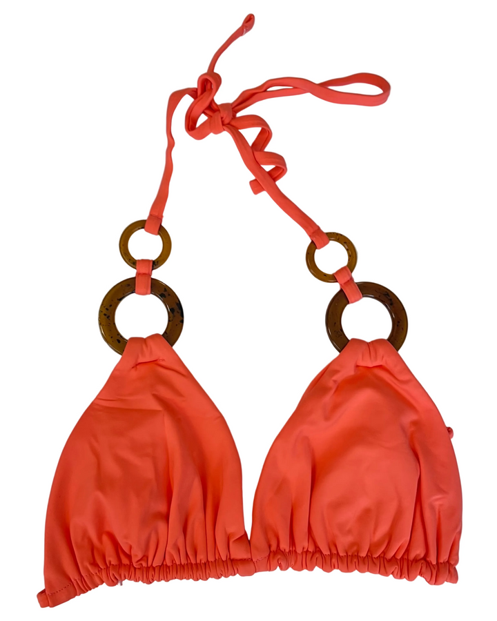 Bright Peach Triangle Ring Bikini Top - Small