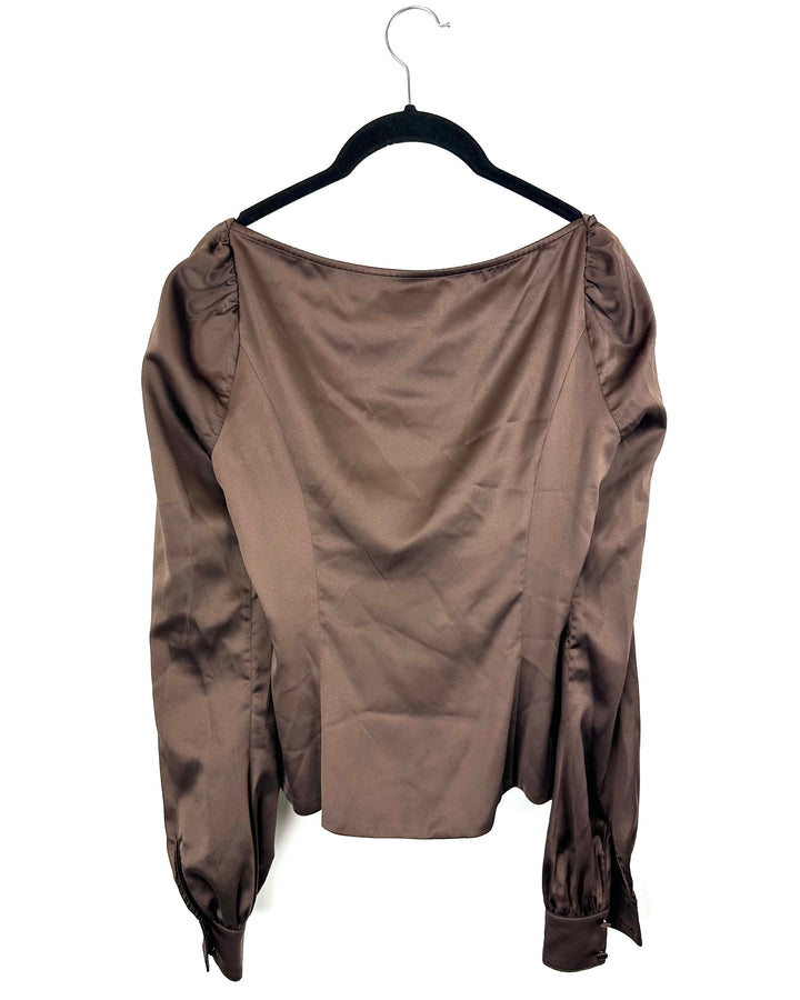 Majorelle Brown Front Tie Closer Top - Extra Small