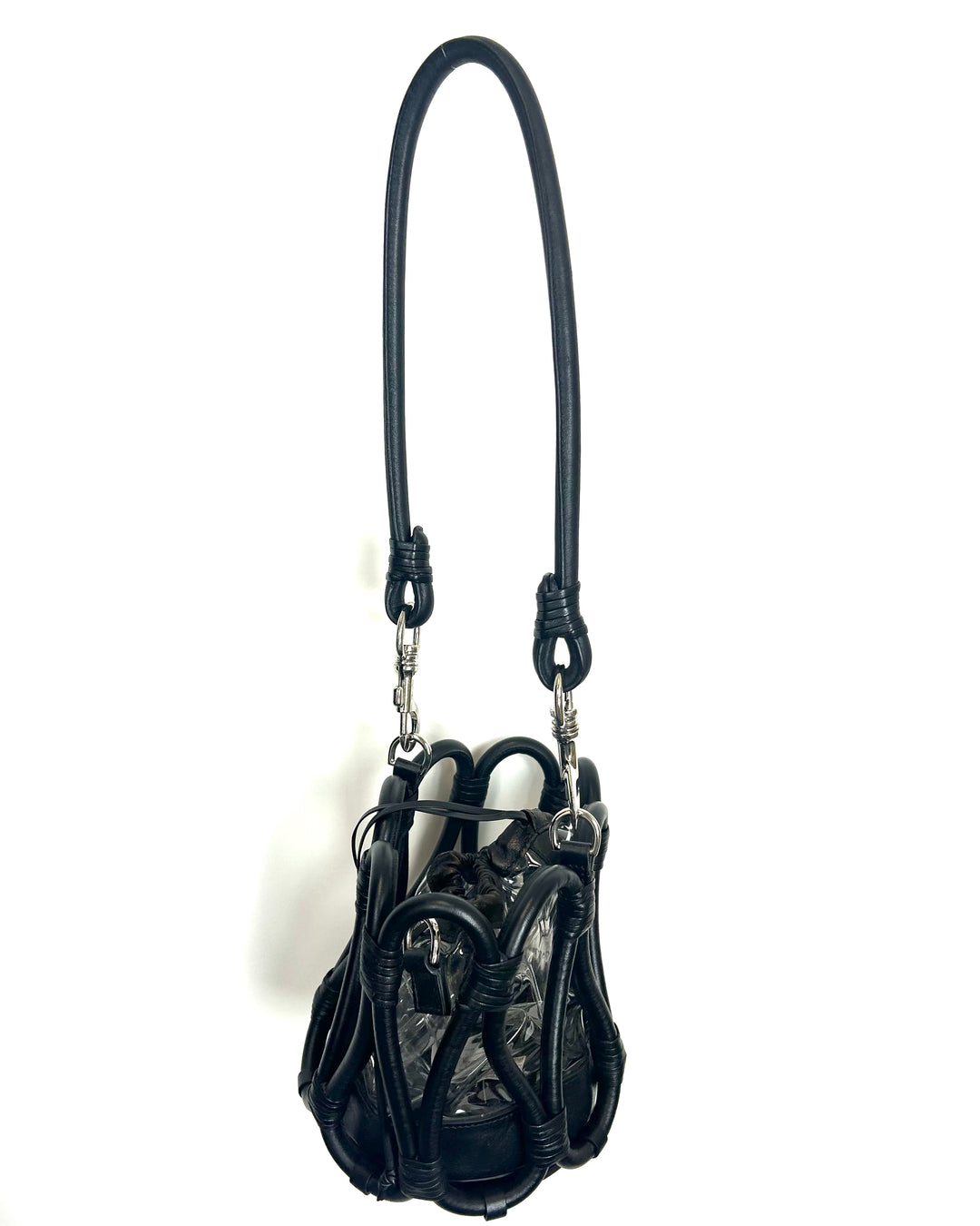 Black Leather Loop Bucket Bag