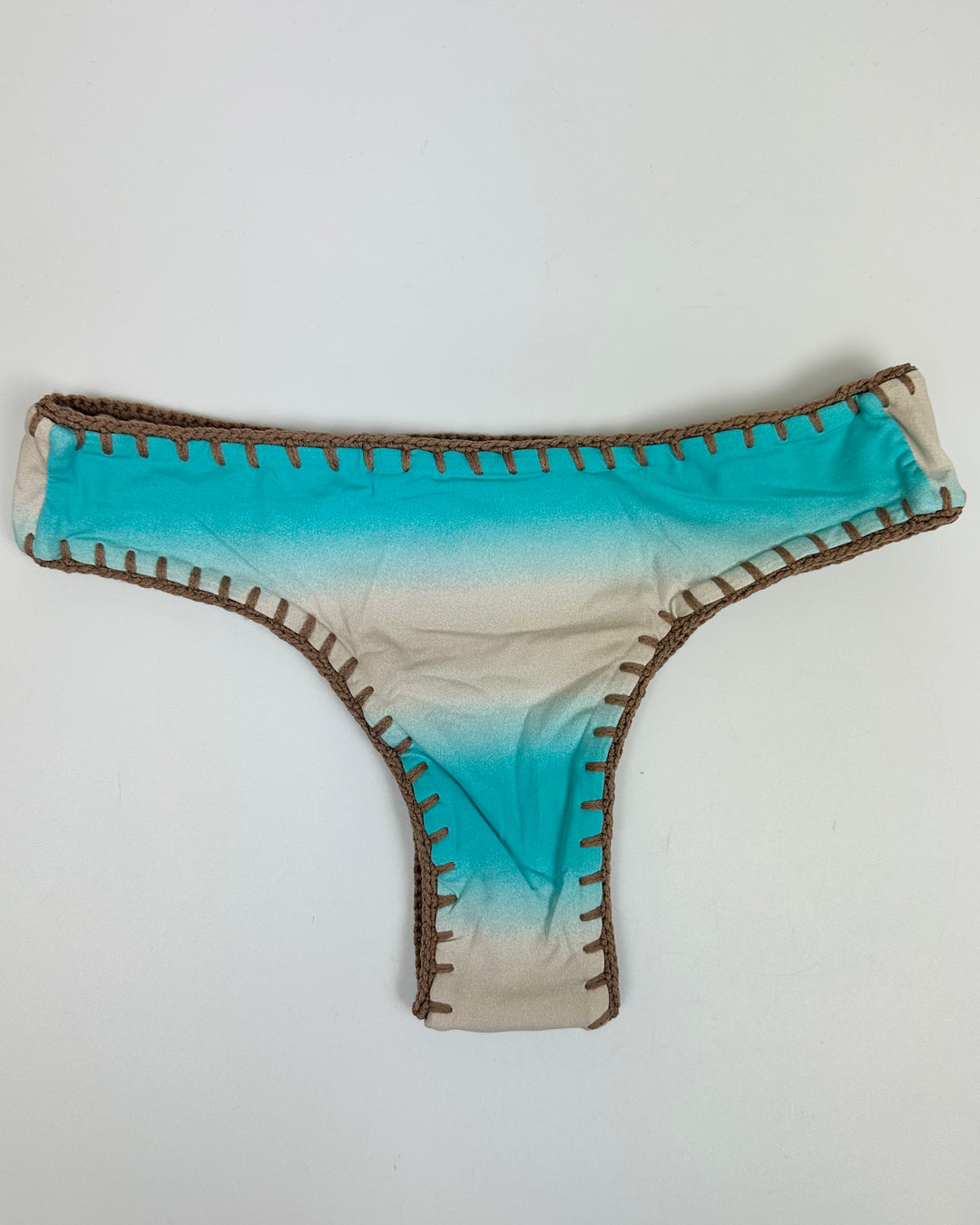Ultra Cheeky Sky Blue and Ivory Reversible Crochet Classic Bikini Bottom - Small