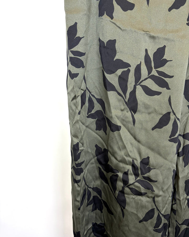 Forest Green Leafy Printed Silk Pants - Size 4/6