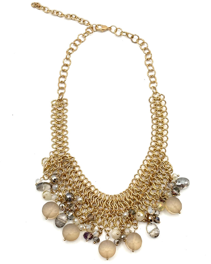 Gold Chainlink And Gemstone Statement Necklace