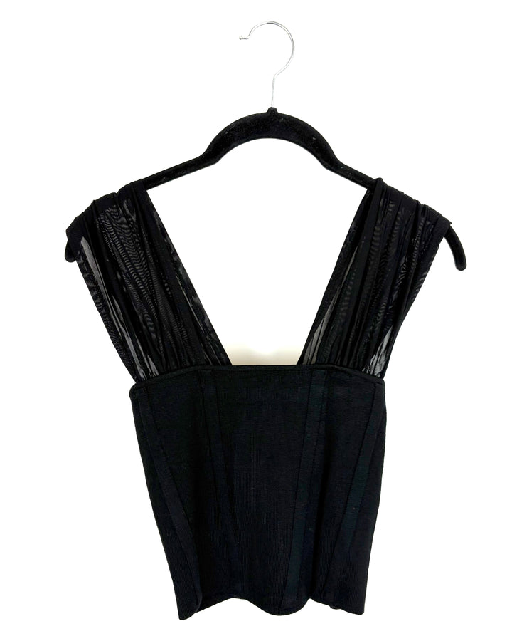 Black fabric corset with lace sleeves - Size 2/4