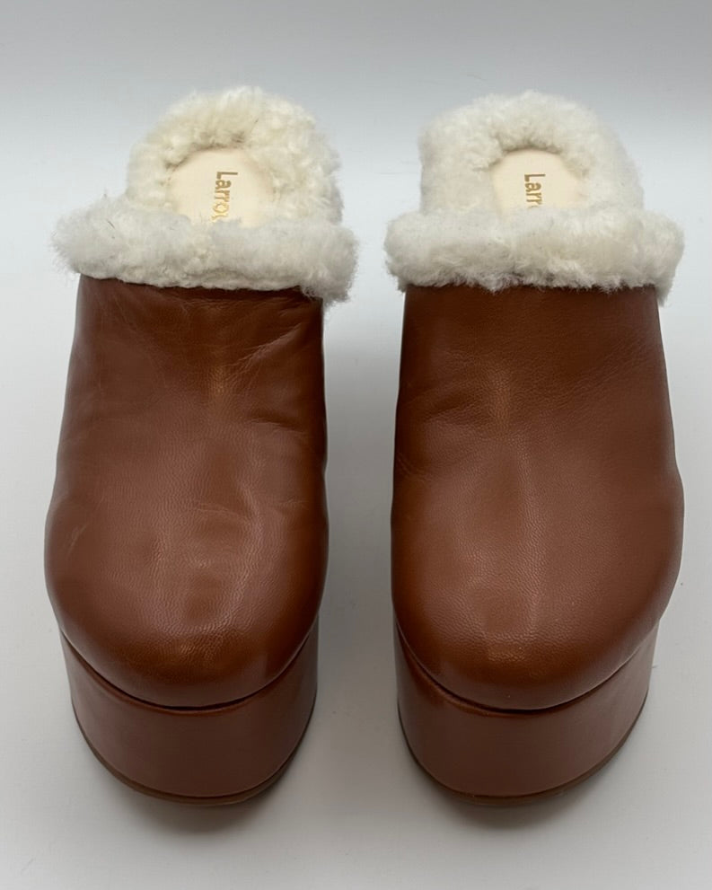 Cognac Leather and Sherpa Clog - Size 6.5 and 9.5
