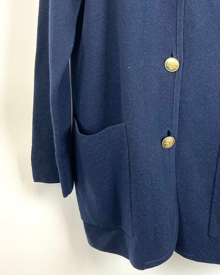 Navy Blue Cardigan With Gold Buttons - Size 2/4