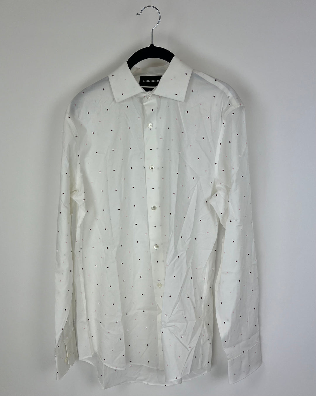 MENS White and Card Pips Print Slim Fit Dress Shirt 15 1 2 x 35