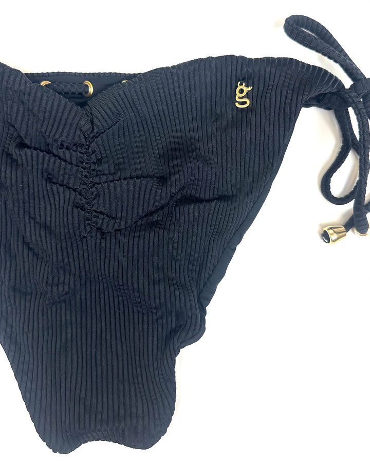 Black Ribbed & Gold String Bikini Bottom - XS - XL