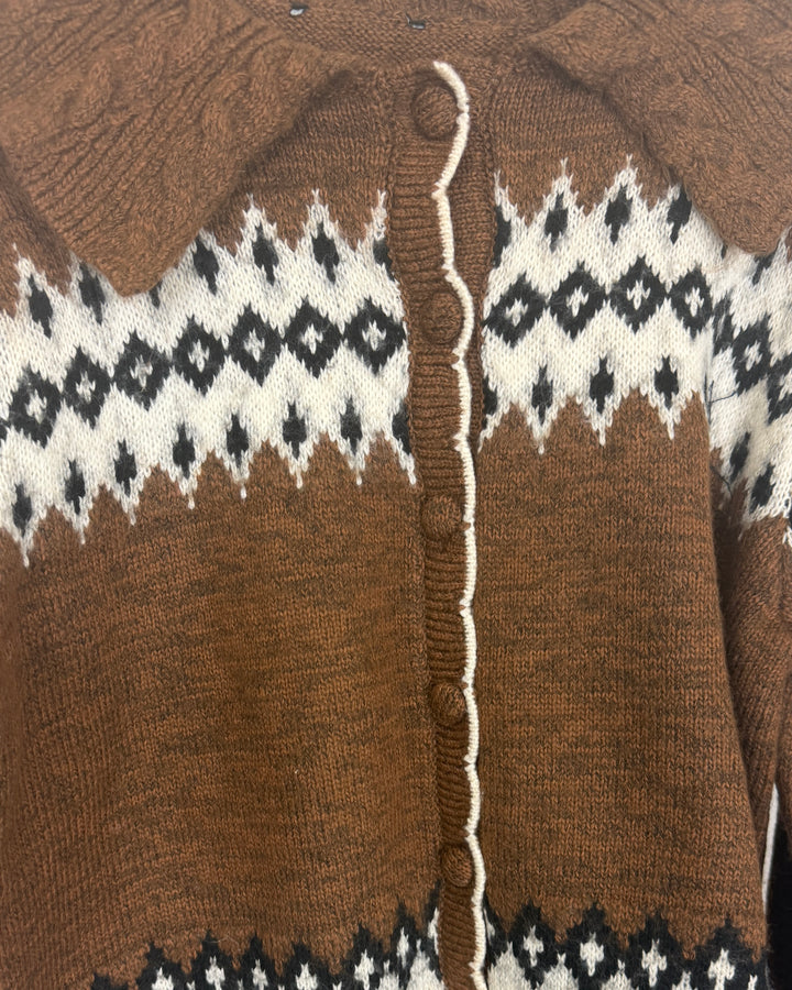 Abstract Brown Patterned Cardigan - Size 6/8