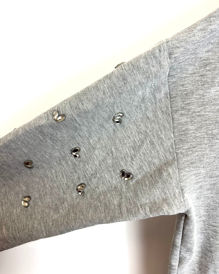 Heather Grey Rhinestone Heart Sweater - Size 6/8