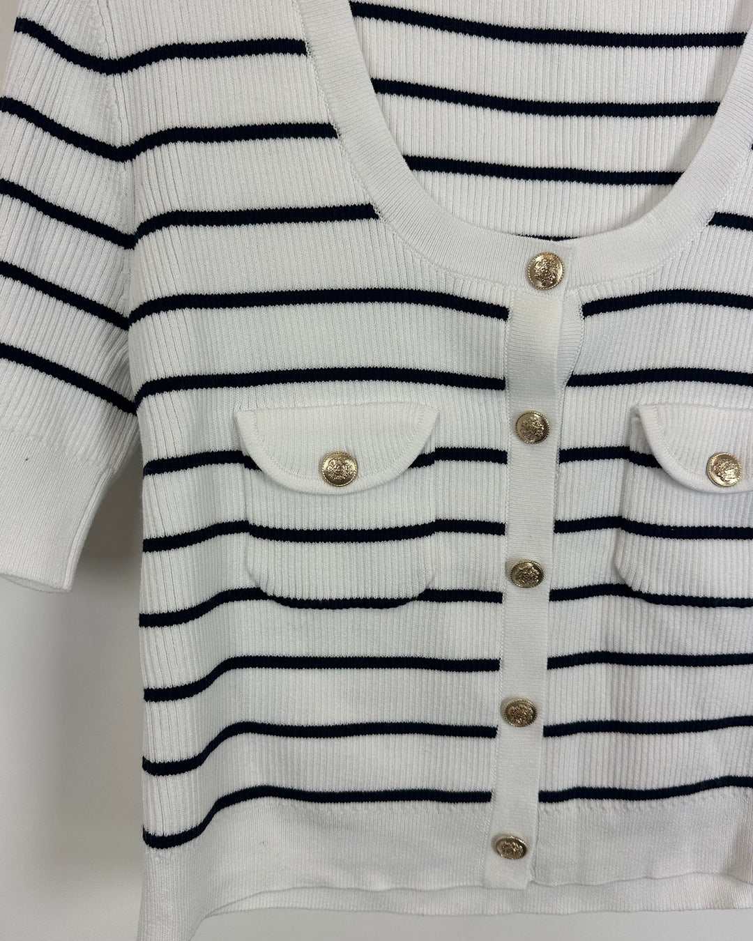 Blue and White Scoop Neck Top - Size 4/6