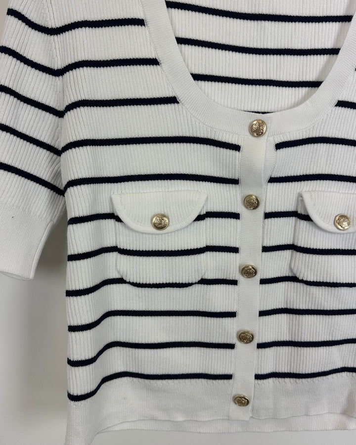Blue and White Scoop Neck Top - Size 4/6