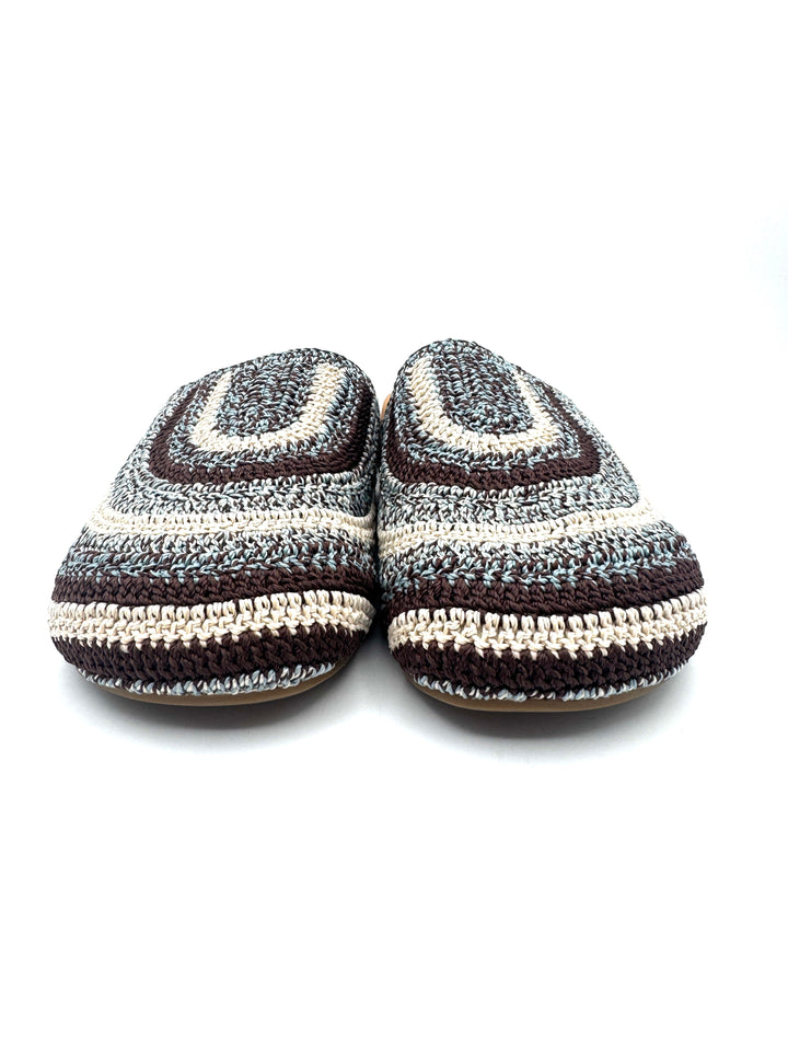 Blue And Brown Crochet Clogs - Size 6