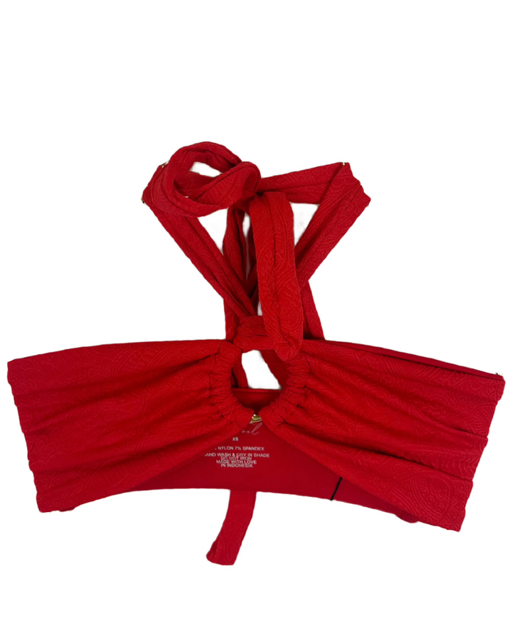 Red Embossed Versatile Bandeau Bikini Top - XS and XXL,