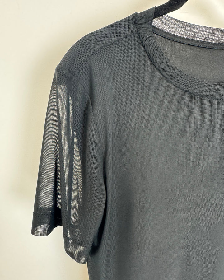 Black Mesh Short Sleeve Dress - Size 6/8