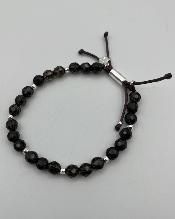 Brown and Silver Beaded Adjustable Bracelet