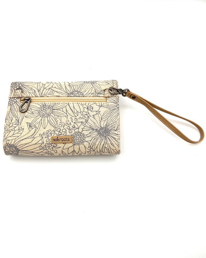 Beige Abstract Floral Woven Wristlet/Crossbody Wallet Bag