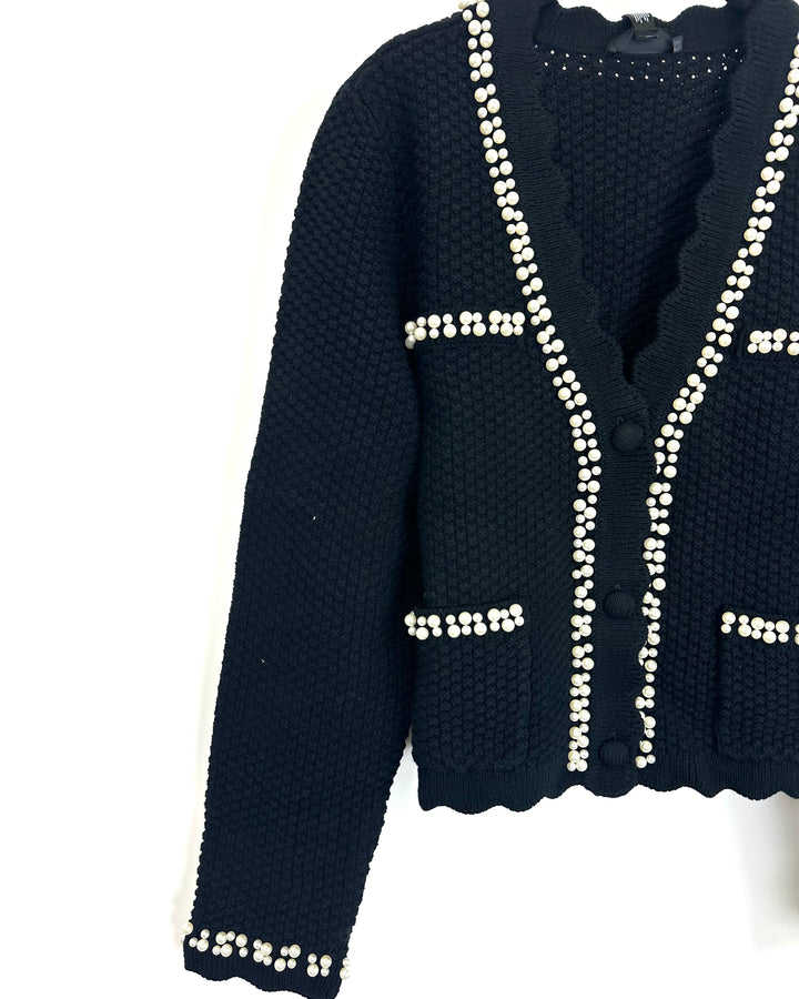Black Knit Faux Pearl Cardigan - Size 2/4 and 4/6