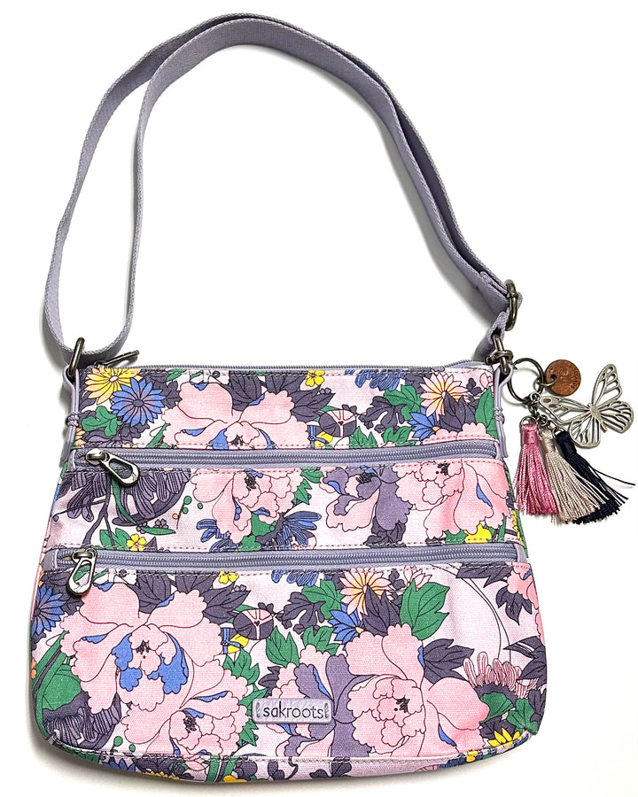 Purple Floral Print Crossbody Bag