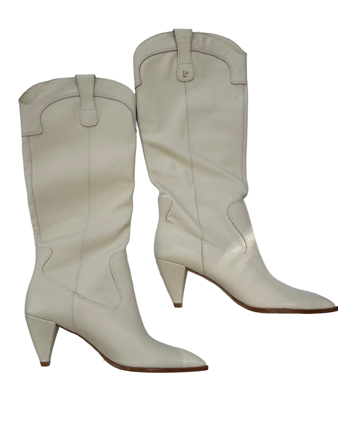Cream Leather Pointed Toe Boot - Size 11