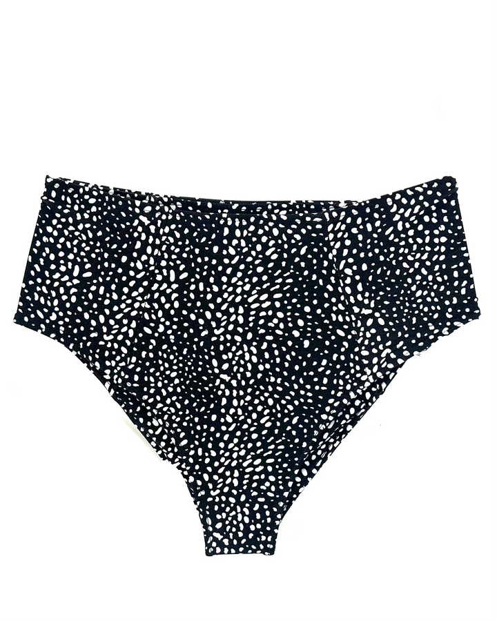 Black And White High Waist Moderate Coverage Bikini Bottom - Extra Small and Small