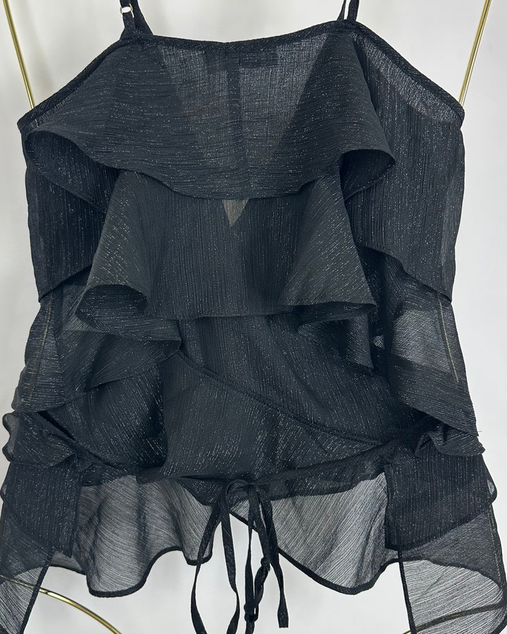Black Sheer Wrap Top - Size 0/2 & 2/4