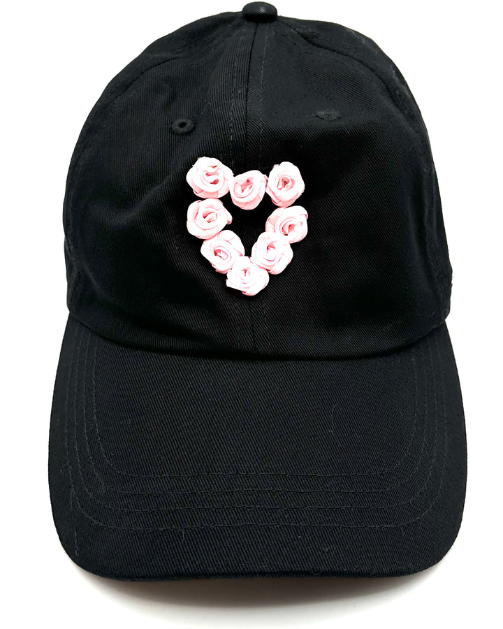 Black & Pink Rose Heart Baseball Hat - One Size