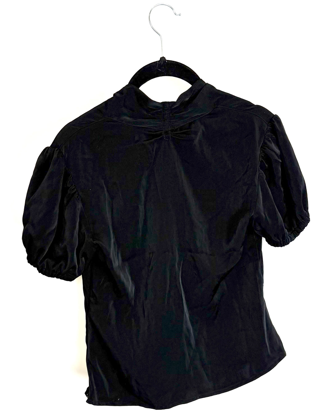 Black Puffed Short Sleeve Button Up Top - Size 0